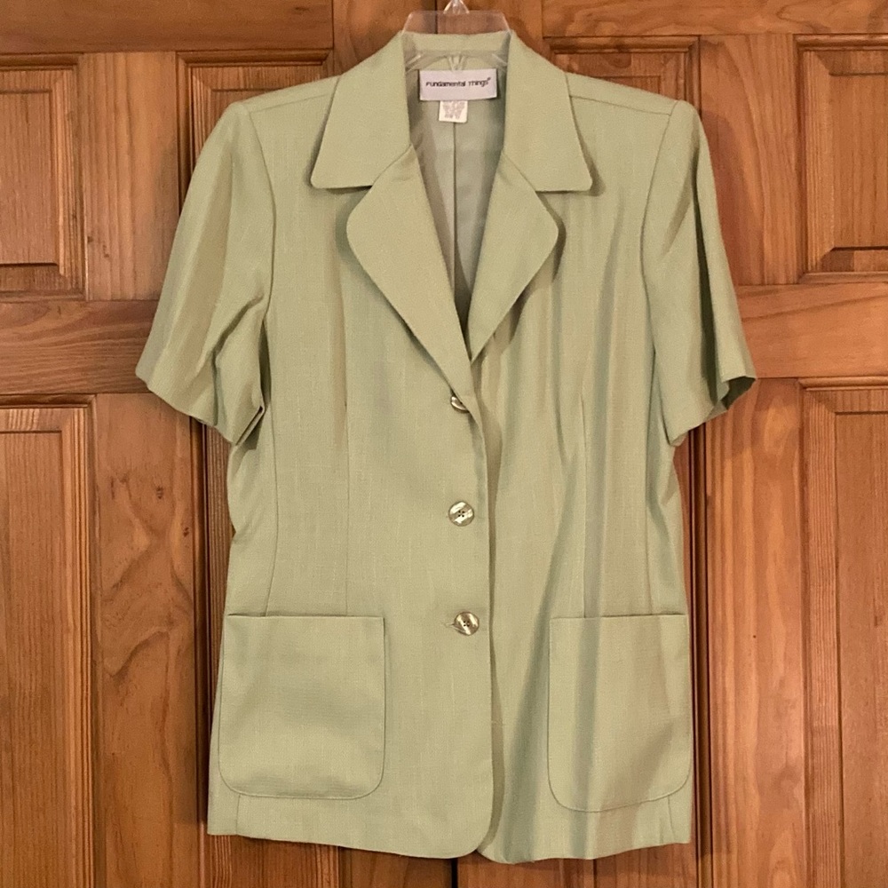 NWOT Fundamental Things Vintage 80s 90s Lined Blazer Short Sleeve Green Size 12
